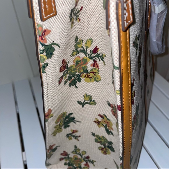 Tory Burch jumbo canvas tote shoulder bag natural rose floral yellow beige - Picture 14 of 14